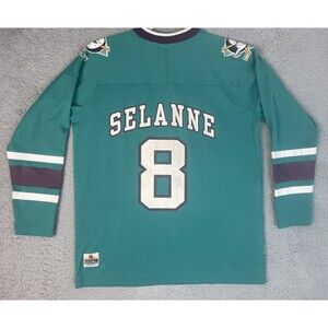 VTG 90s Winning Goal Jersey Anaheim Mighty Ducks Teemu Selanne Boys XL 2XL Green